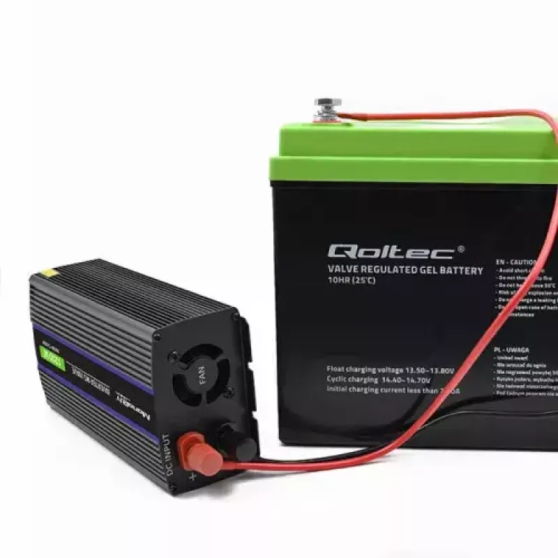 Power inverter QOLTEC Monolith 600 W — 12 V to 230 V, USB PD 18 W, car/indoor, black