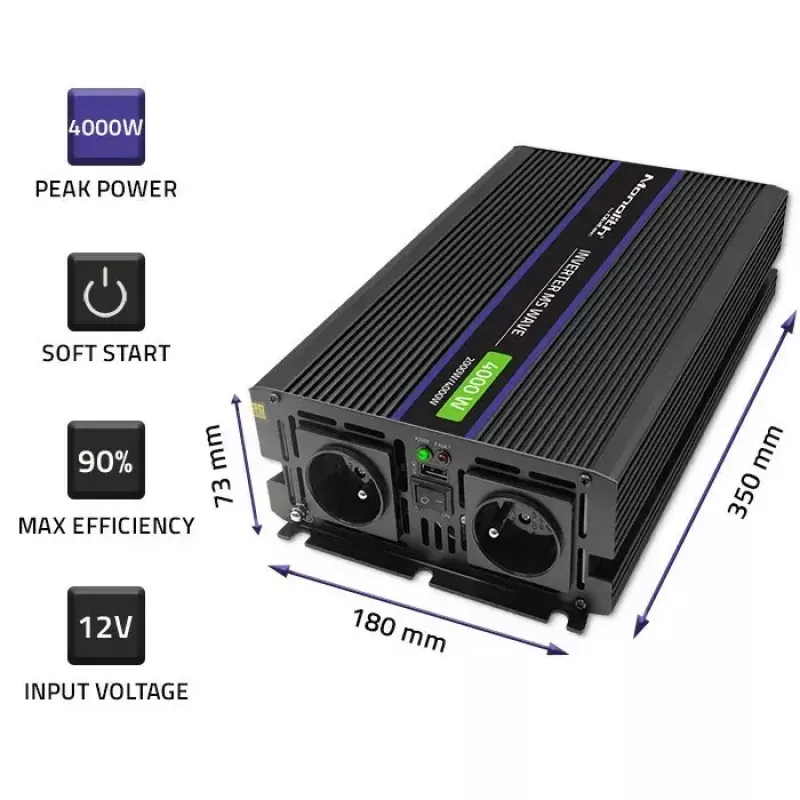 Power inverter QOLTEC Monolith 4000 MS Wave 12V to 230V 2000/4000W with USB