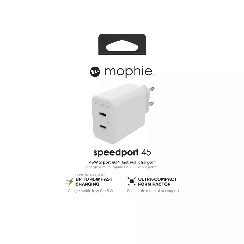 mophie Accessories Wall Adapter-USB-C-PD-DUAL-45W-GAN-White-EU(2xUSBC)
