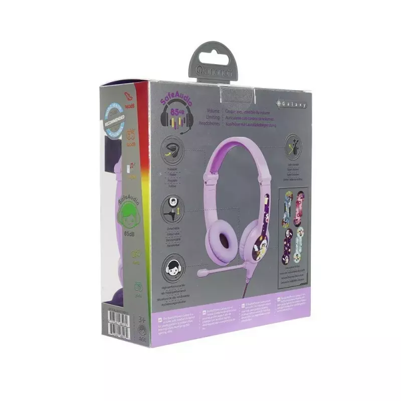 Headphones buddy phones Galaxy lilac — over-ear kids headphone, adjustable headband, volume-limited