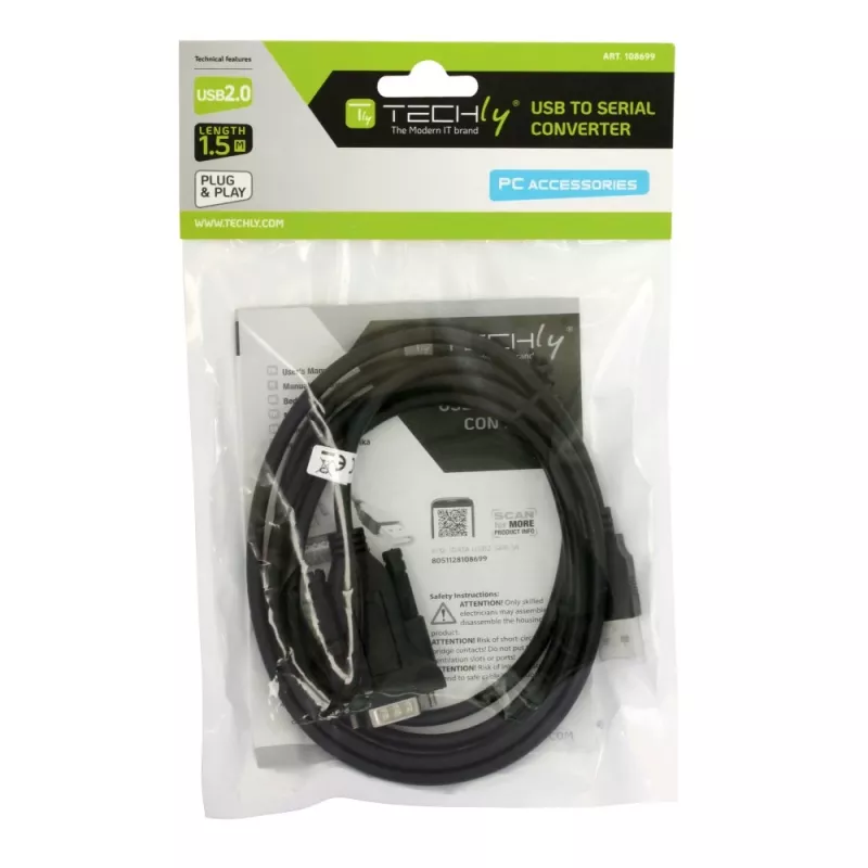 Serial Cable Techly IDATA-USB2-SER-1 Black 1.5m USB Type-A DB-9