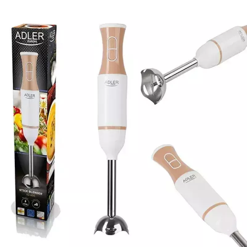 Immersion blender Adler AD 4616 — handheld stick blender, 500 W max, 2 speeds, stainless steel blades, white