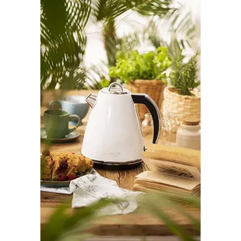 Adler AD 1343 electric kettle, 1.5 L, 1850 W, stainless steel, Strix, White