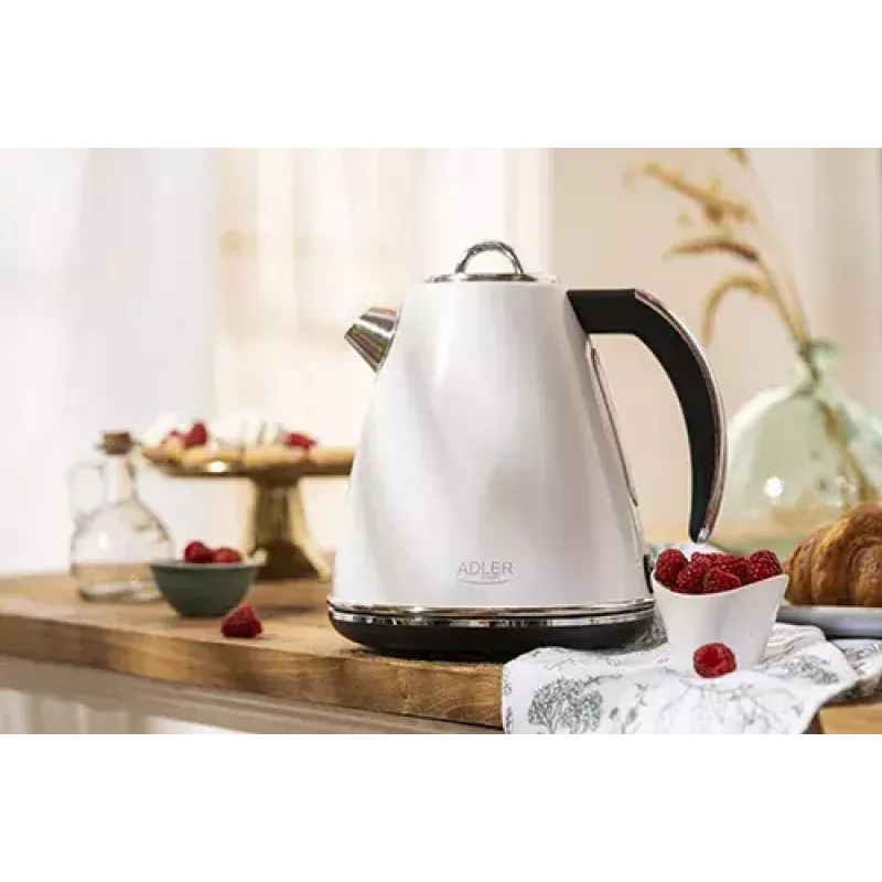 Adler AD 1343 electric kettle, 1.5 L, 1850 W, stainless steel, Strix, White
