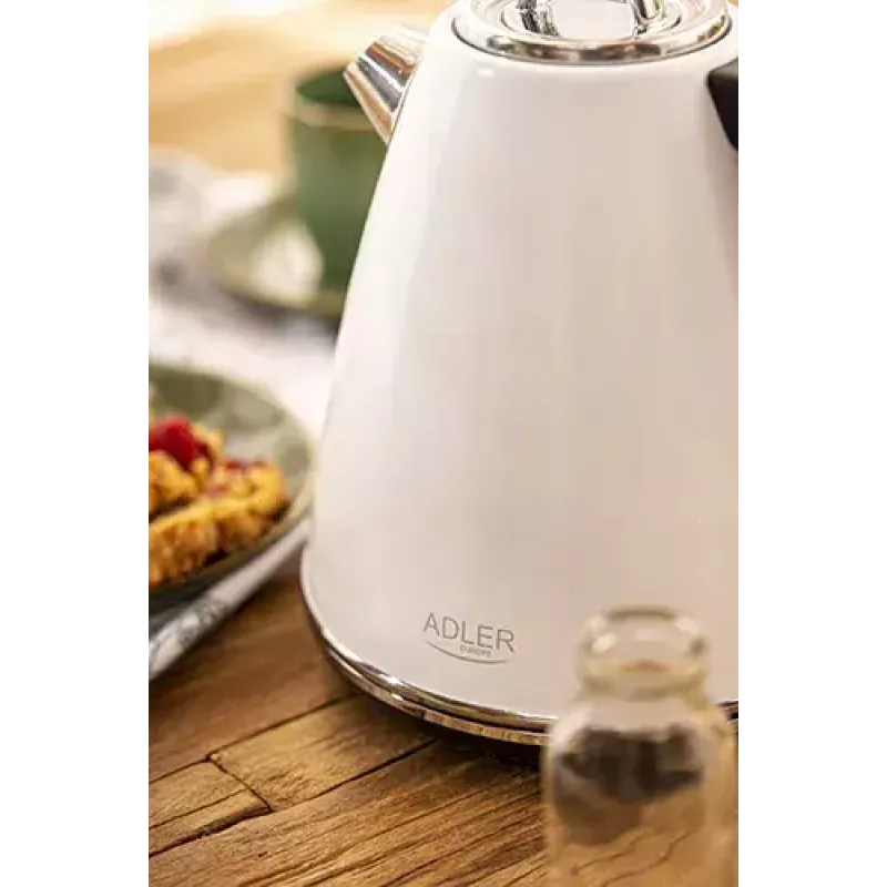 Adler AD 1343 electric kettle, 1.5 L, 1850 W, stainless steel, Strix, White