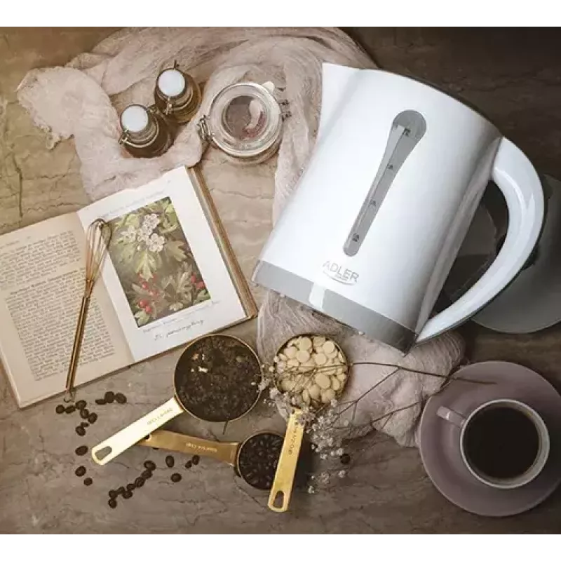 Electric kettle Adler AD 1244 — 2.5 L, 2200 W, white, concealed heating element