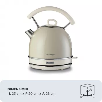Ariete 2877 Kettle Vintage, 1,7L, Cordless, Beige, 1.7 L, 2000 W, Beige, Water level indicator, Cordless, Filtering
