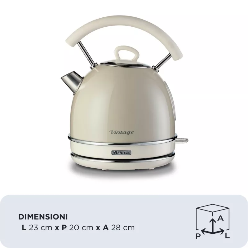 Ariete 2877 Kettle Vintage, 1,7L, Cordless, Beige, 1.7 L, 2000 W, Beige, Water level indicator, Cordless, Filtering
