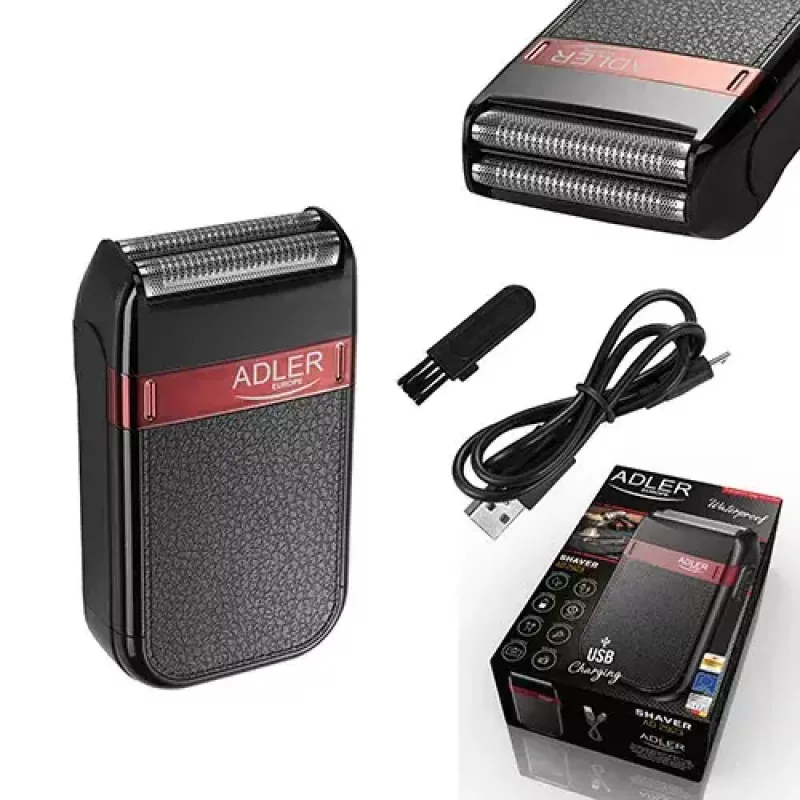 Foil shaver Adler AD 2923 — men's foil shaver, 2 blades, wet & dry, 45 min battery, slider control, black