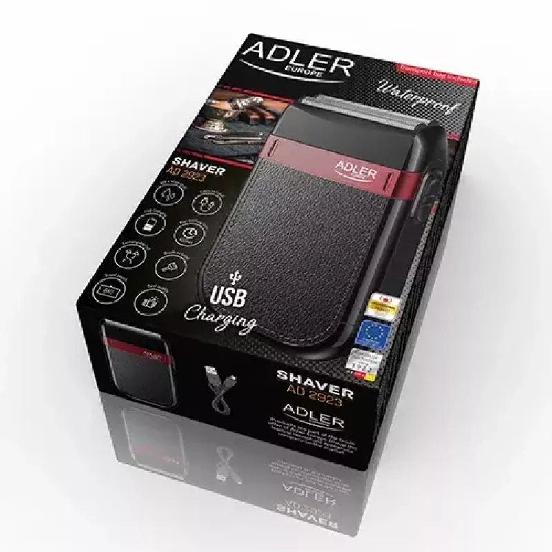 Foil shaver Adler AD 2923 — men's foil shaver, 2 blades, wet & dry, 45 min battery, slider control, black