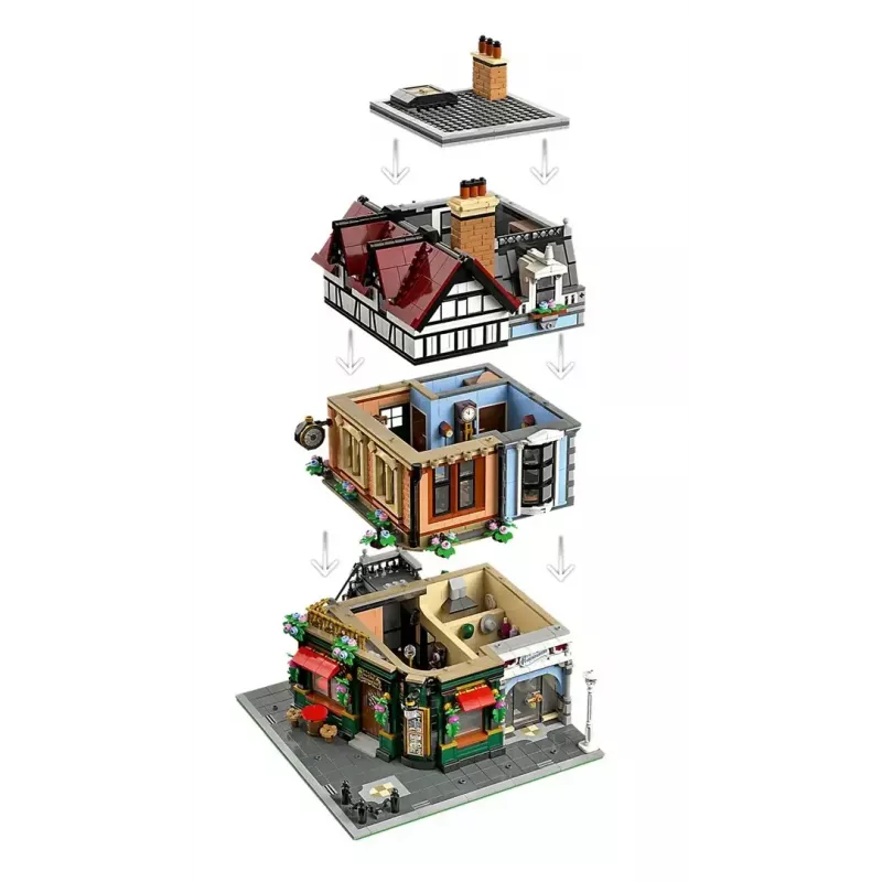 LEGO Icons building kit 10350 Tudor Corner House — 3,266 pieces, 8 minifigures, age 18+, 260×250×310 mm