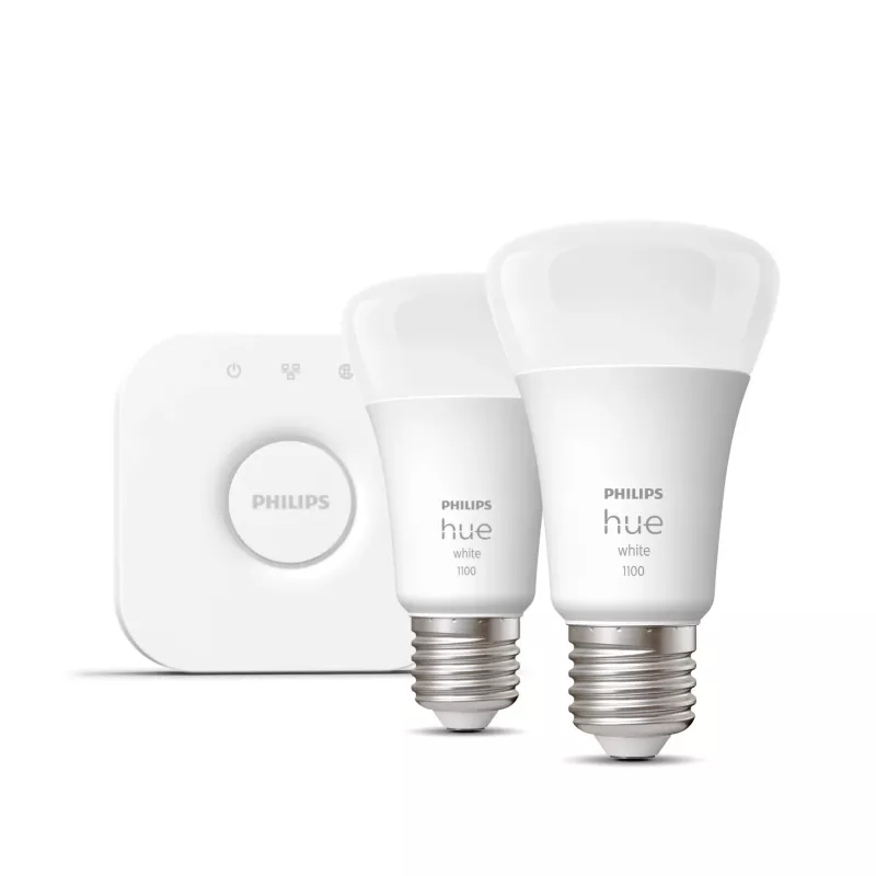 Philips Hue White Starter kit: 2 E27 smart bulbs (1100), Smart lighting kit, Bluetooth/Zigbee, White, LED, E27, A60