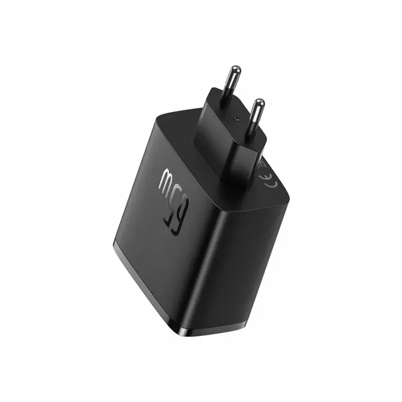 Fast charger Baseus Cube Pro 65W — 3 ports (2×USB-C, 1×USB-A), 110–240V, AC indoor, universal compatibility, black, 0.154 kg