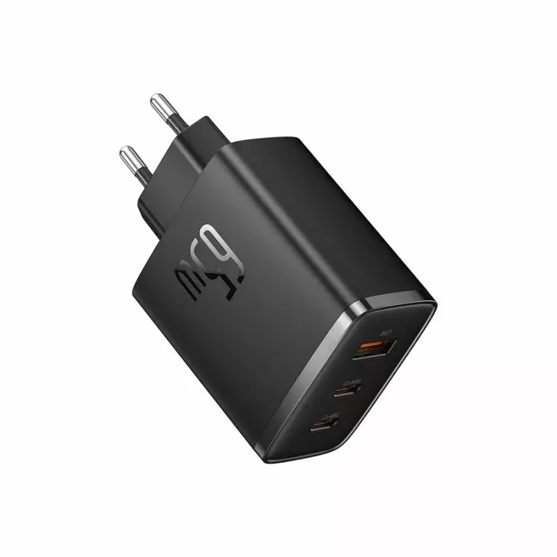 Fast charger Baseus Cube Pro 65W — 3 ports (2×USB-C, 1×USB-A), 110–240V, AC indoor, universal compatibility, black, 0.154 kg