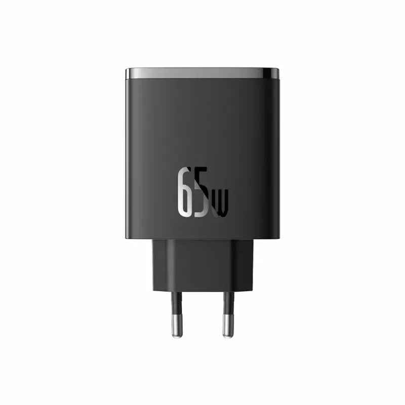 Fast charger Baseus Cube Pro 65W — 3 ports (2×USB-C, 1×USB-A), 110–240V, AC indoor, universal compatibility, black, 0.154 kg