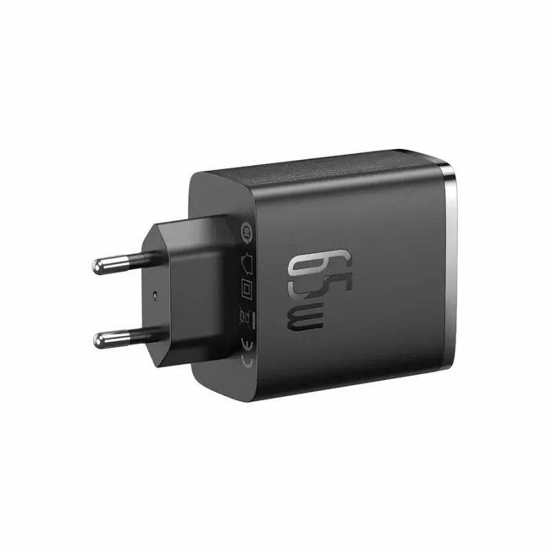 Fast charger Baseus Cube Pro 65W — 3 ports (2×USB-C, 1×USB-A), 110–240V, AC indoor, universal compatibility, black, 0.154 kg