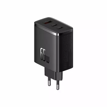 Fast charger Baseus Cube Pro 65W — 3 ports (2×USB-C, 1×USB-A), 110–240V, AC indoor, universal compatibility, black, 0.154 kg
