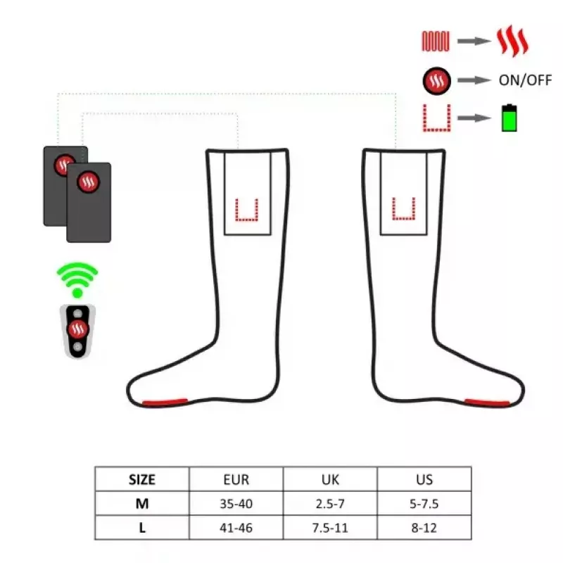 Athletic socks Glovii GQ3M Unisex Red M, 94% acrylic 5% polyester 1% elastane, integrated heating element