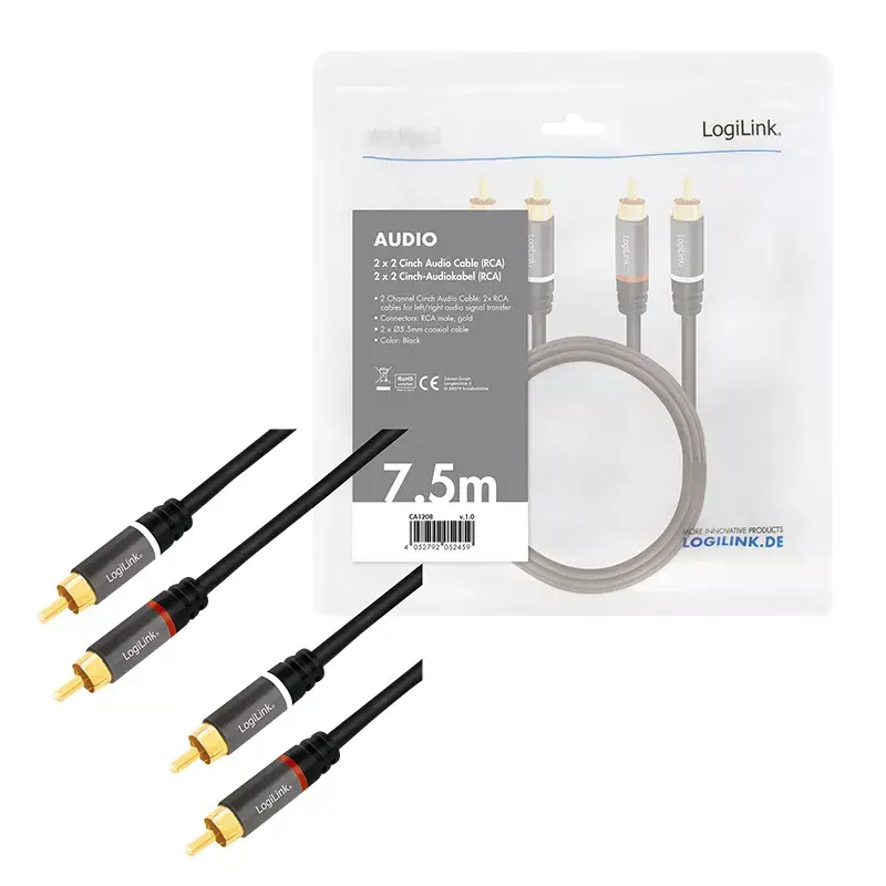 Audio Cable LogiLink CA1208 7.5m 2 x RCA Black