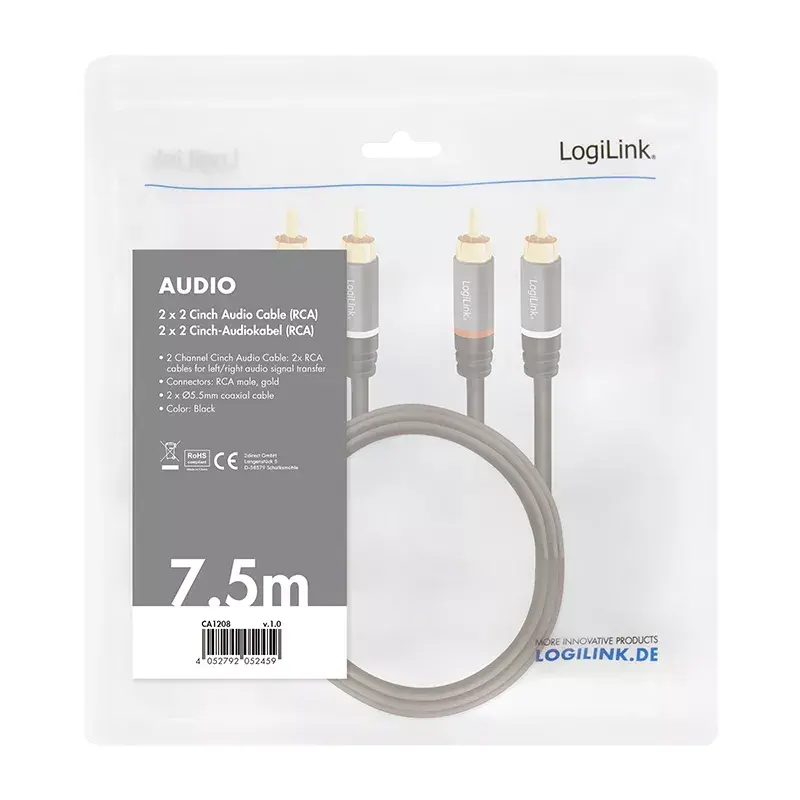 Audio Cable LogiLink CA1208 7.5m 2 x RCA Black