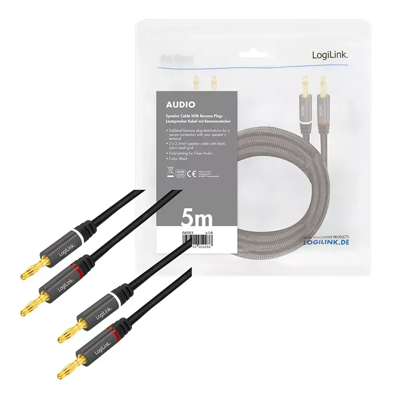 Audio Cable LogiLink CA1211 5m 2x Banana Black