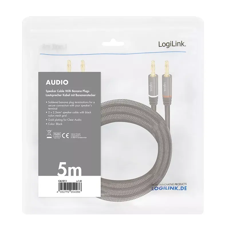 Audio Cable LogiLink CA1211 5m 2x Banana Black