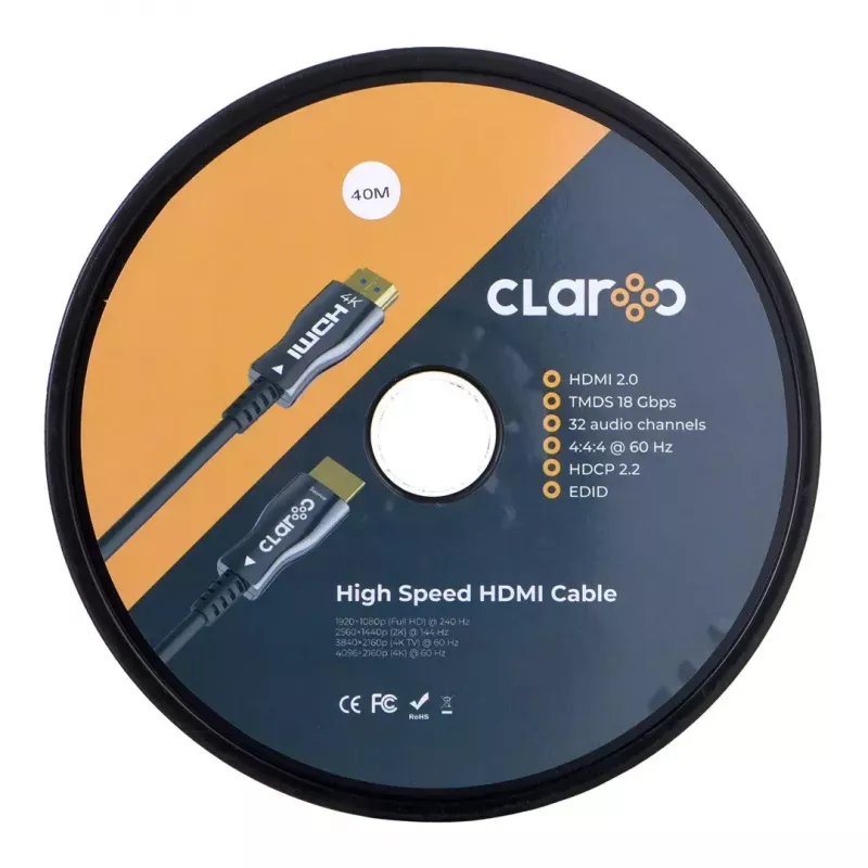 HDMI fiber optic cable claroc FEN-HDMI-20-40M, Active Optical Cable (AOC) HDMI 2.0, 4K, 40 m