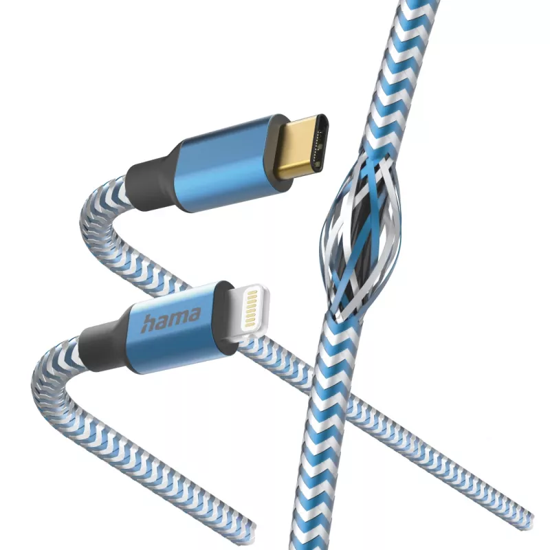 Hama Reflective Cable 1.5 m Blue Lightning to USB C 3 A