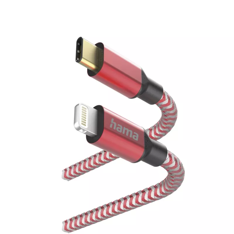 Hama Reflective Cable 1.5m Red Lightning to USB C 3A