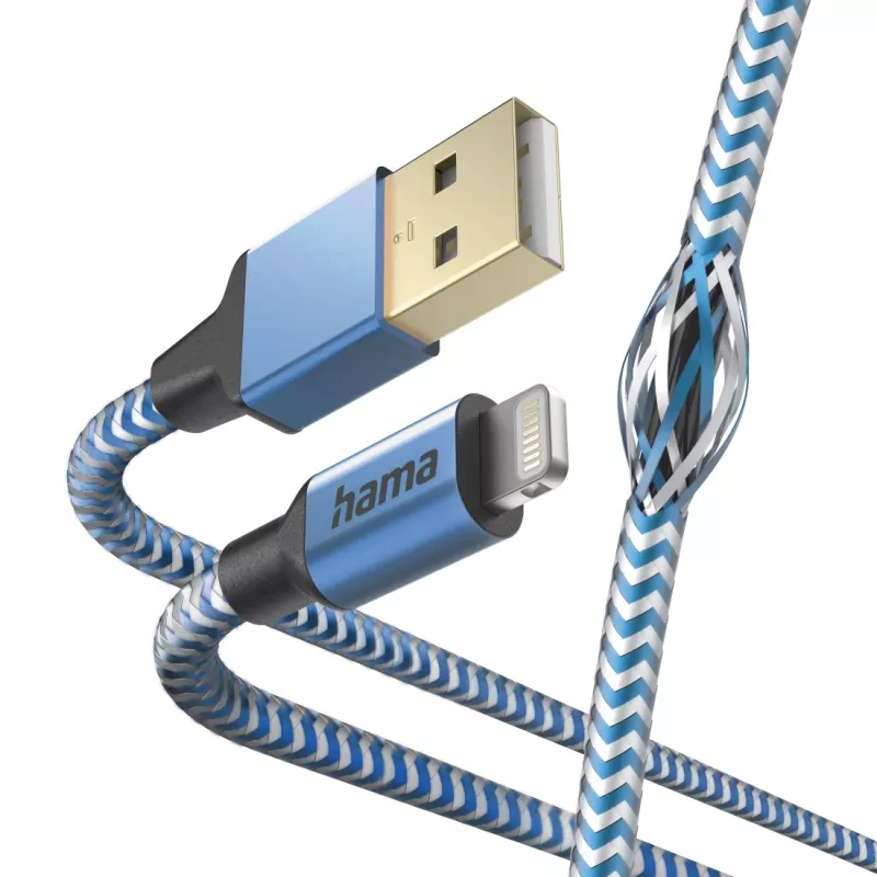 Cable Hama Reflective 1.5 m Blue Lightning to USB A 2.4 A