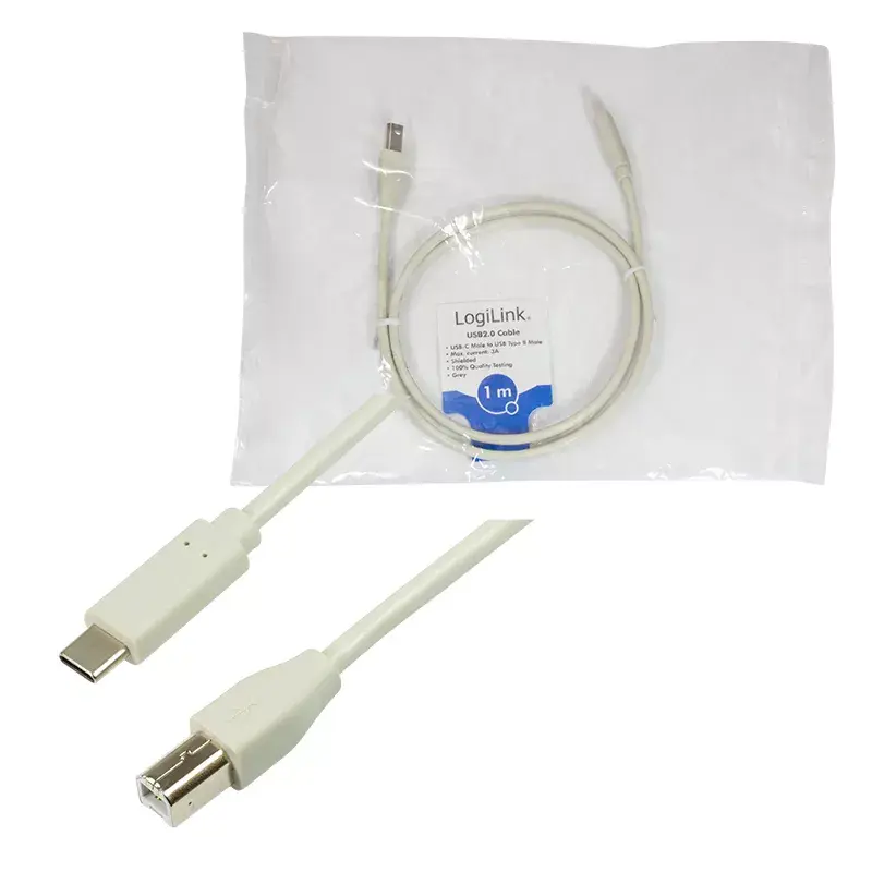 USB Cable LogiLink CU0160 USB 2.0 1m USB C USB B White