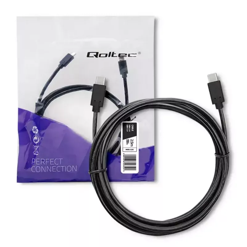 USB Cable Qoltec 52352 2.5m USB 3.2 Gen 1 USB C Black