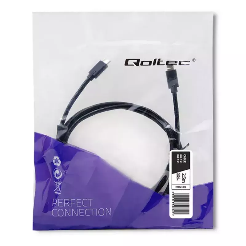USB Cable Qoltec 52352 2.5m USB 3.2 Gen 1 USB C Black