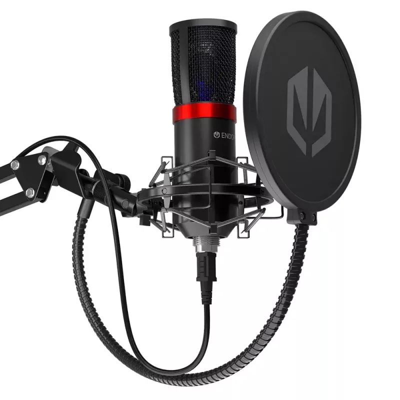 PC microphone ENDORFY Solum Streaming, USB-C wired cardioid, 48 kHz/16-bit, 18–21000 Hz, table mount, shock mount & pop filter