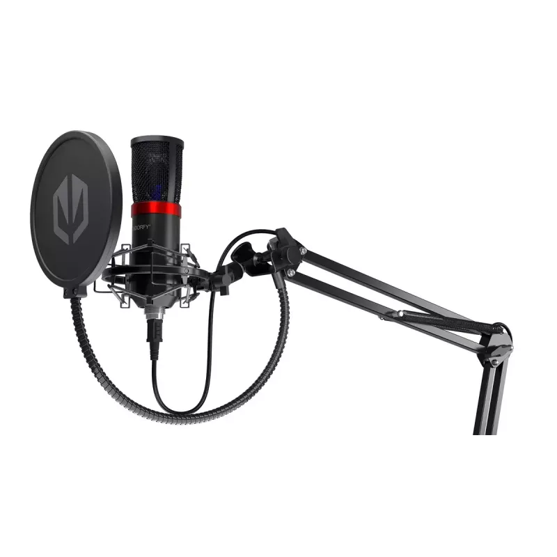 PC microphone ENDORFY Solum Streaming, USB-C wired cardioid, 48 kHz/16-bit, 18–21000 Hz, table mount, shock mount & pop filter