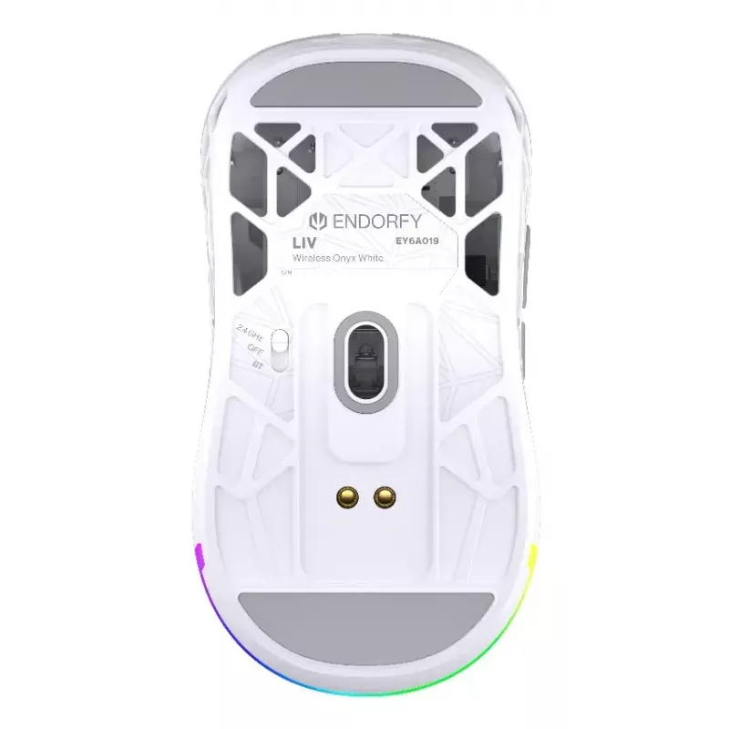 Wireless gaming mouse ENDORFY LIV Onyx White — Bluetooth/2.4GHz, 12000 DPI, ambidextrous, aRGB illumination, 6 buttons, USB-A/USB-C cable
