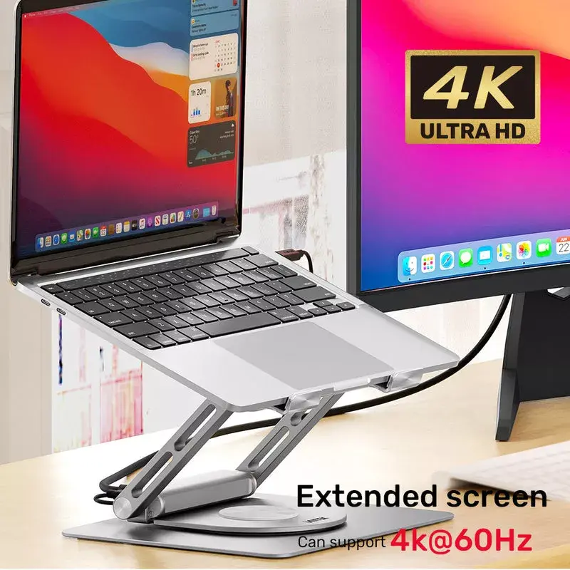 Laptop stand Unitek D1109A — aluminium adjustable stand with USB-C hub, HDMI, Gigabit Ethernet (fits 14 inch–17 inch)