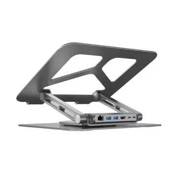 Laptop stand Unitek D1109A — aluminium adjustable stand with USB-C hub, HDMI, Gigabit Ethernet (fits 14 inch–17 inch)