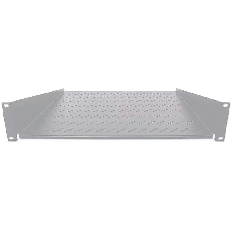 Intellinet 19 inch Cantilever Shelf, 2U, 2-Point Front Mount, 400mm Depth, Vented, Max 25kg, Grey, Three Year Warranty
