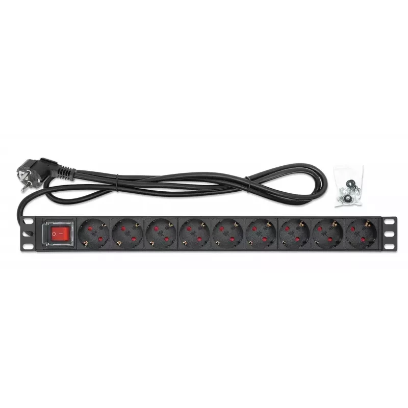 Intellinet 19 inch 1U Rackmount 9-Way PDU 16A On/Off 2m Power Cord
