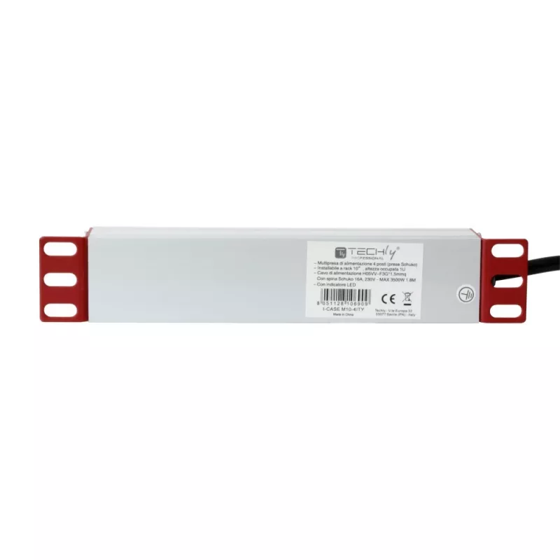 Power bar Techly Universal Power Strip Rack 10 inch 4 Outlets Schuko Plug Black Silver 1U