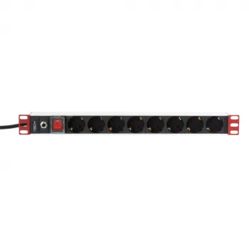 Techly Rack 19 inch Power Strip 8 Outlets Schuko Plug, Power bar, Black, 1.05 kg