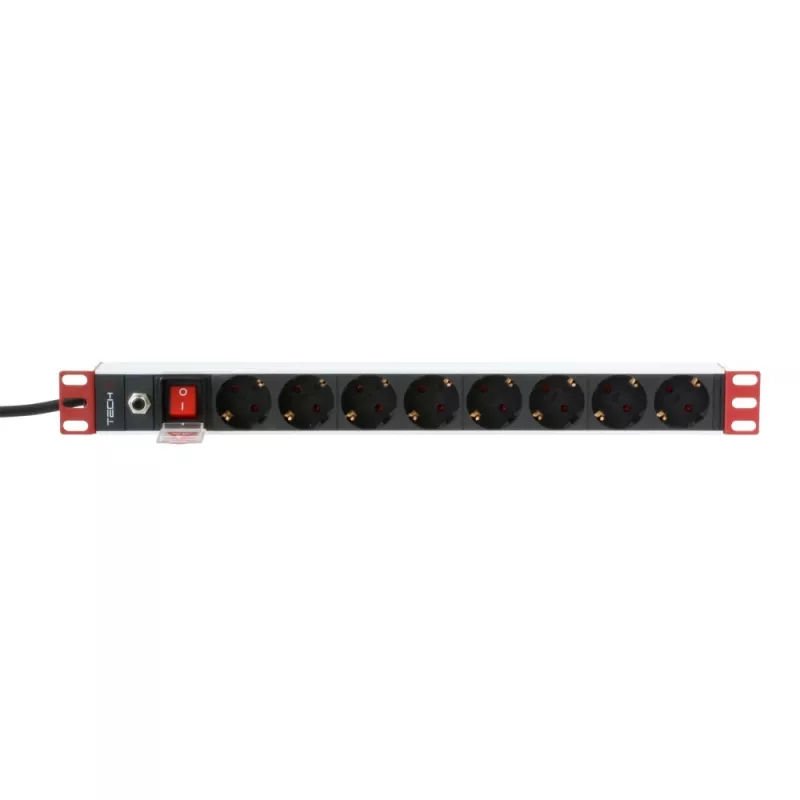 Techly Rack 19 inch Power Strip 8 Outlets Schuko Plug, Power bar, Black, 1.05 kg