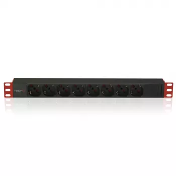 Techly Multi-Socket 8 Sockets for Rack 19 inch C14 Plug 1 HE Black Red