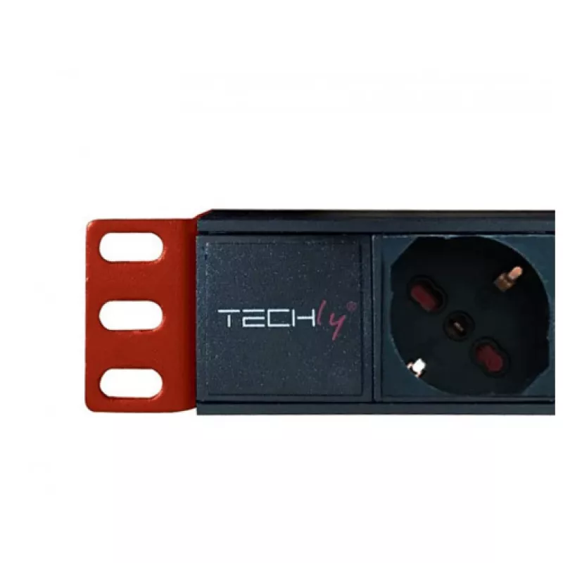 Techly Multi-Socket 8 Sockets for Rack 19 inch C14 Plug 1 HE Black Red