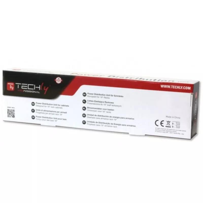 Techly Multi-Socket 8 Sockets for Rack 19 inch C14 Plug 1 HE Black Red