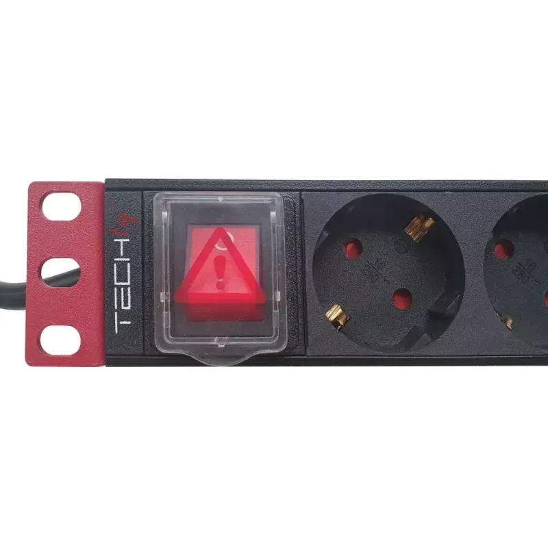 Power Strip Techly 9 Places 19 inch Rack Schuko Plug Switch 1U Black Red