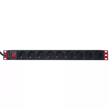 Power Strip Techly 9 Places 19 inch Rack Schuko Plug Switch 1U Black Red
