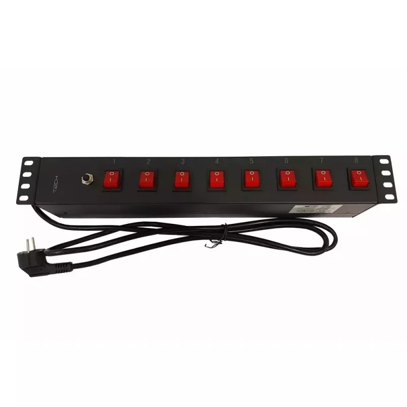 Techly 8 ways 19 inch Rack Power Strip with 8 ON/OFF Switches 1.5U