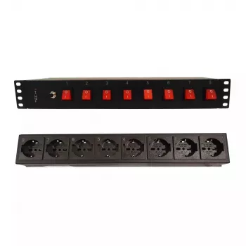 Techly 8 ways 19 inch Rack Power Strip with 8 ON/OFF Switches 1.5U